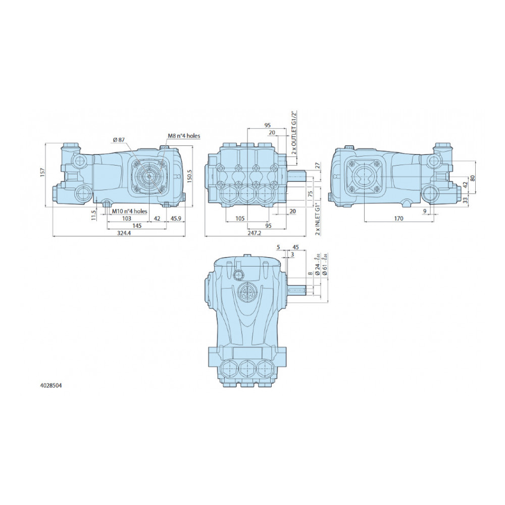 Насос Annovi Reverberi RGP 70.15 N, 70 л/мин, 150 бар Насос Annovi Reverberi RGP 70.15 N, 70 л/мин, 150 бар