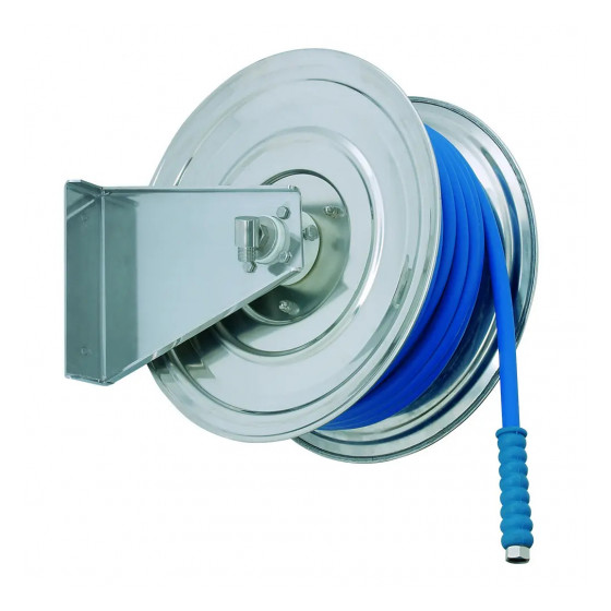 Ручная катушка Ramex AVM 9510 для шланга 70 м 3/8" или 50 м 1/2", нерж., 1/2" наруж. – 1/2" наруж., 200 бар